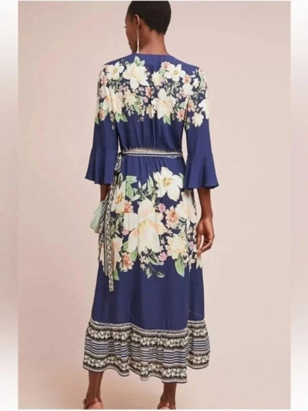 Farm Rio Anthropologie Midnight Flower Ruffle Wrap Dress XS Floral Tropical - Picture 5 of 10